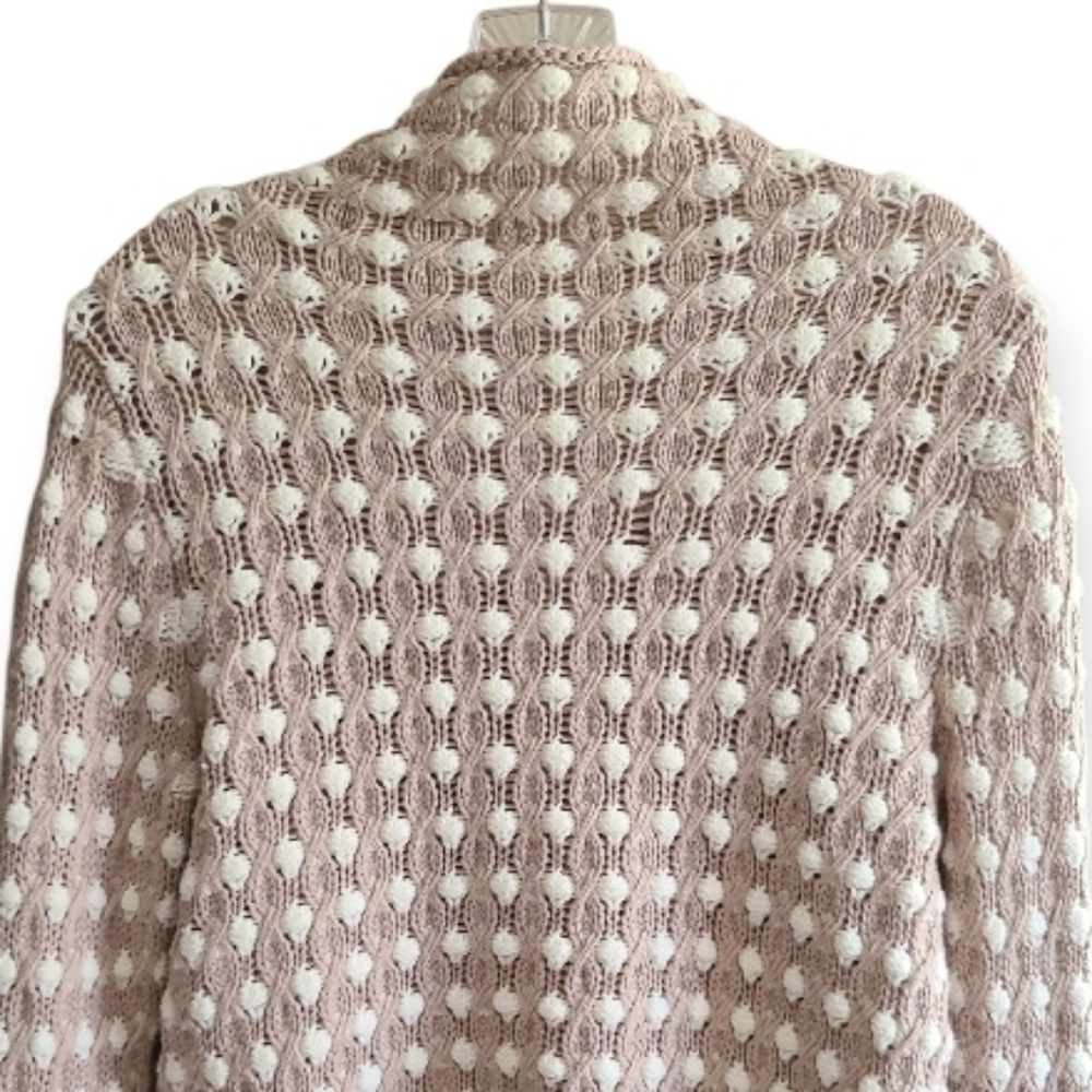 Anthropologie Sleeping On Snow Mockneck Popcorn Stitch Taupe Cream Knit Sweater - Picture 14 of 17